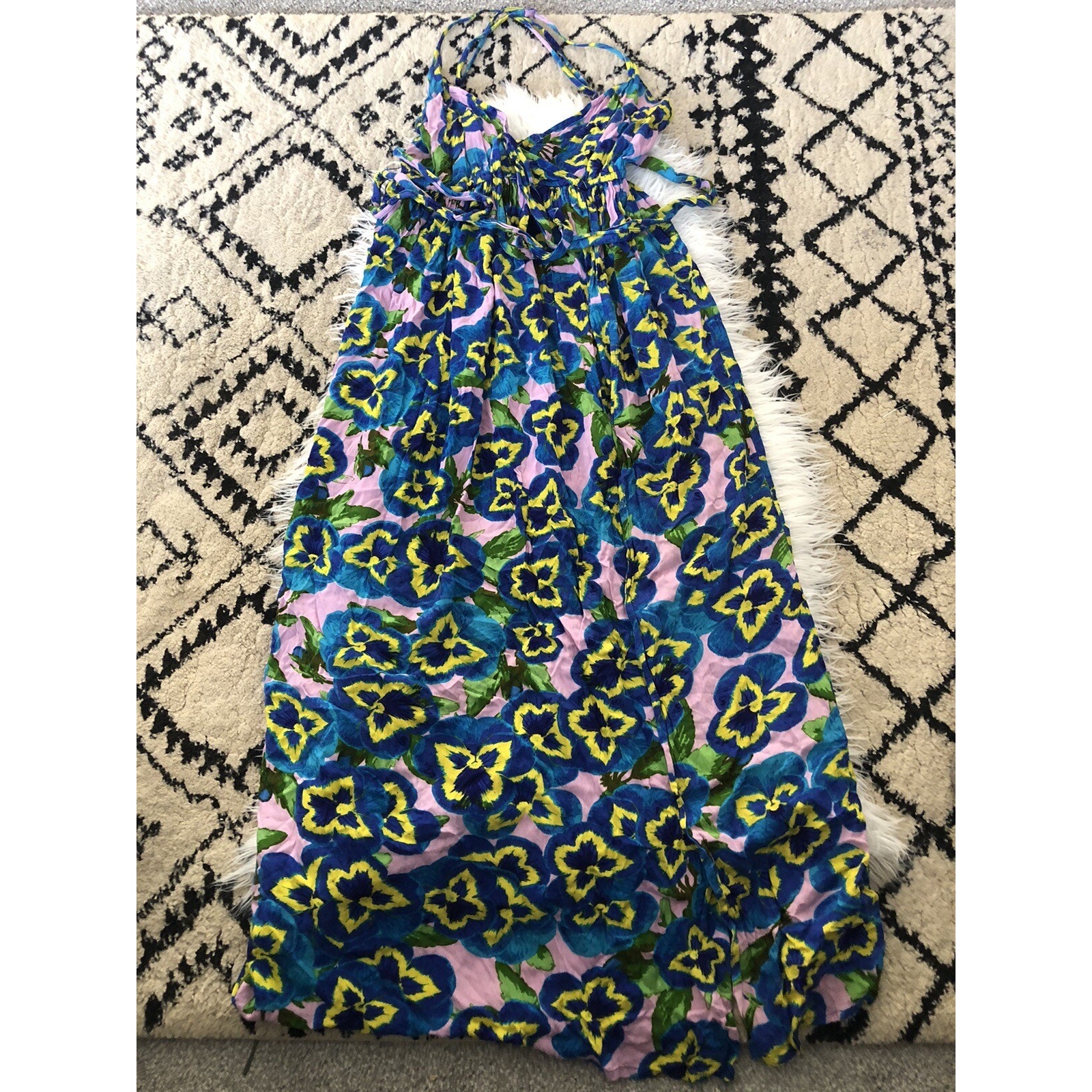 Asos Maxi Dress Size 2 Pansy Floral Spaghetti Strap Cami Triangle Top. G1